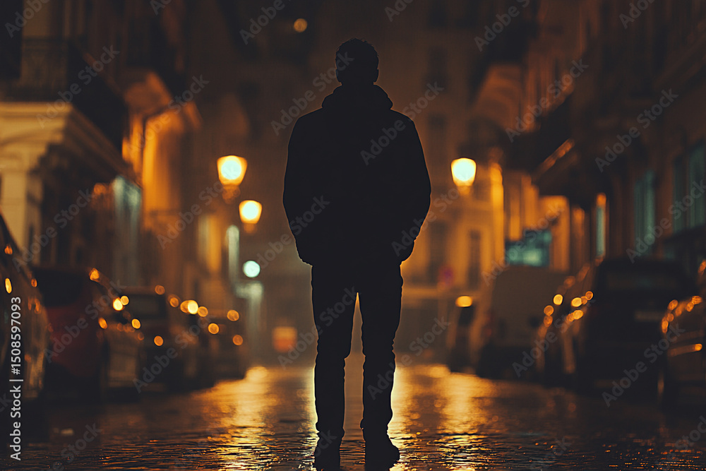 Man standing in the middle of a deserted street Man standing in the middle of a deserted street