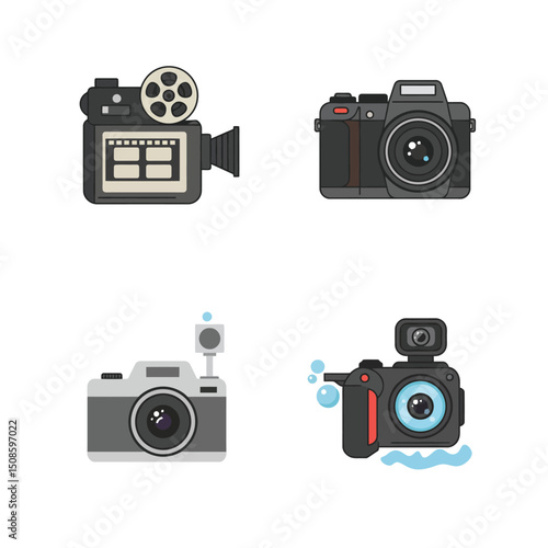  Camera icon set. Photo camera in flat style. Vector 