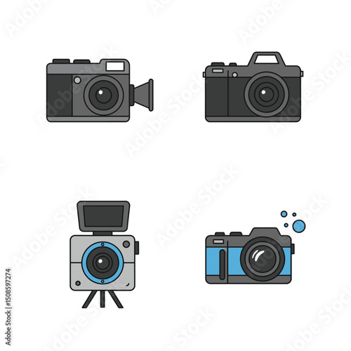  Camera icon set. Photo camera in flat style. Vector 