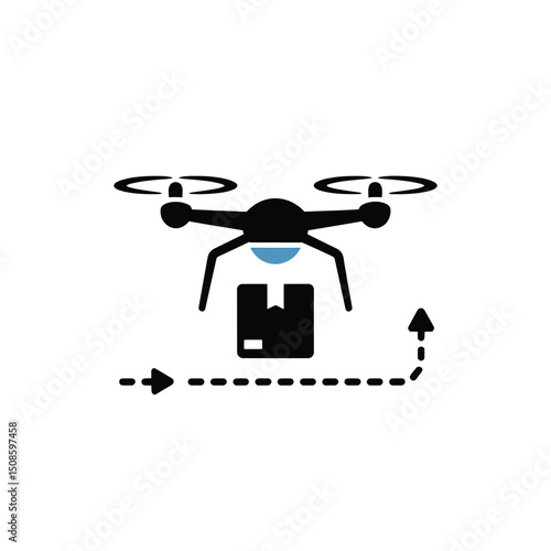 Drone with Package Hovering Over Path Indicating Precision and Route for Autonomous Delivery Systems