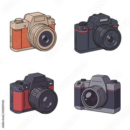  Camera icon set. Photo camera in flat style. Vector 