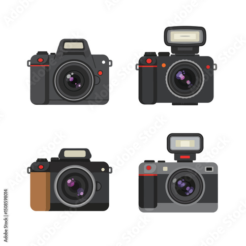  Camera icon set. Photo camera in flat style. Vector 