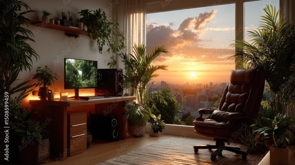 Fototapeta premium Home office sunset view