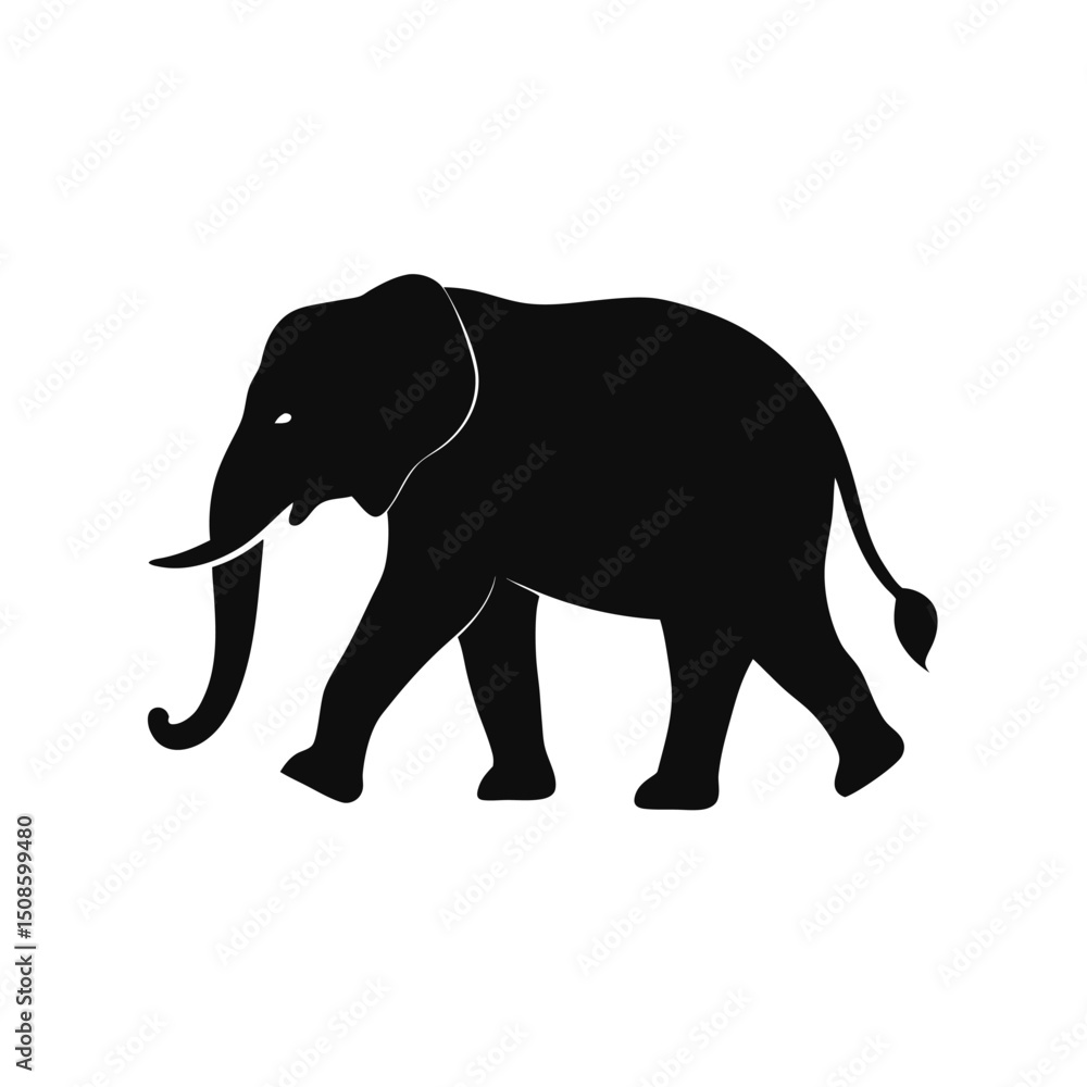 Fototapeta premium Black elephant silhouette walking with trunk down representing wildlife and animal kingdom