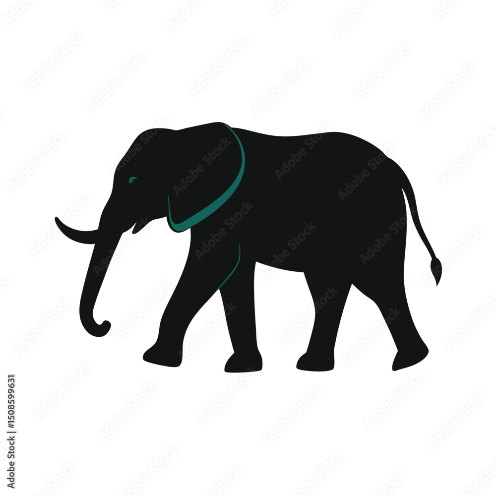 Fototapeta premium Silhouette of an african elephant with teal accents on a white background vector illustration