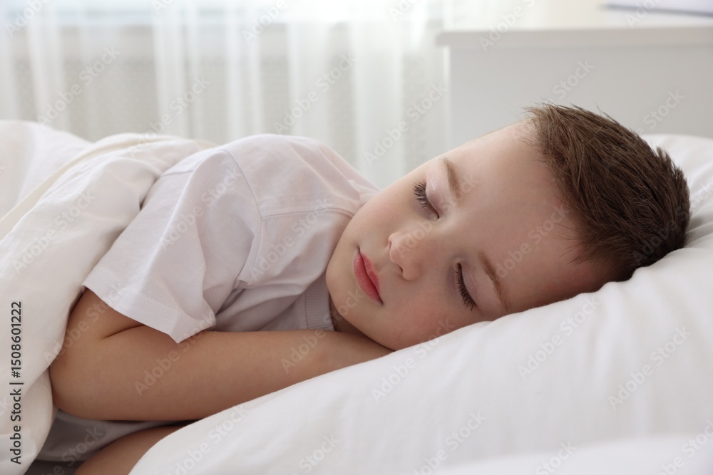 Bedtime. Cute boy sleeping in comfortable bed Bedtime. Cute boy sleeping in comfortable bed