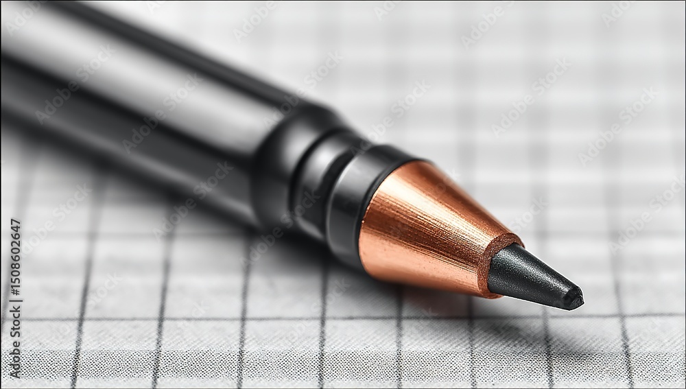 Closeup Of Metal Pen On Grid Paper Closeup Of Metal Pen On Grid Paper