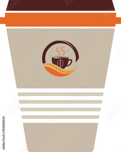 Disposable Coffee Cup with Steaming Coffee Cup and Bean Logo