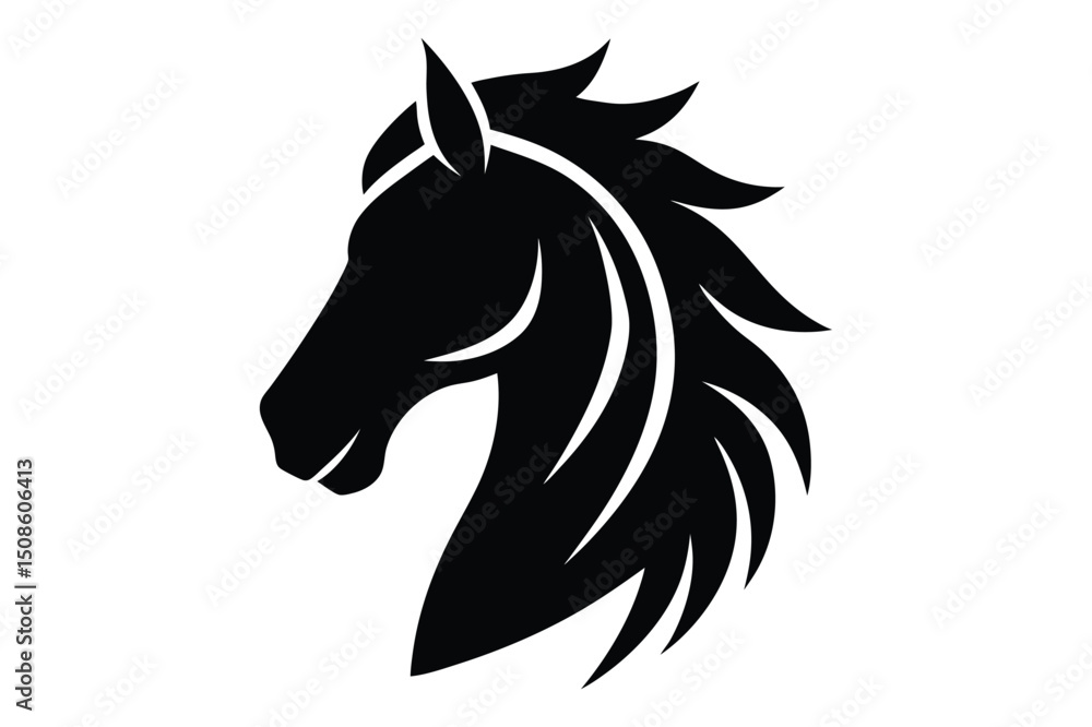 Fototapeta premium Monochrome horse head silhouette vector art | bold and minimal animal face design