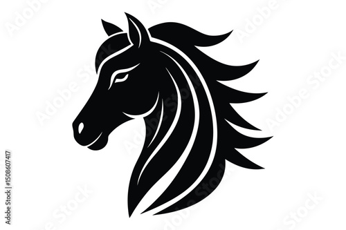 Vector illustration of horse head silhouette | wild animal side face minimal art