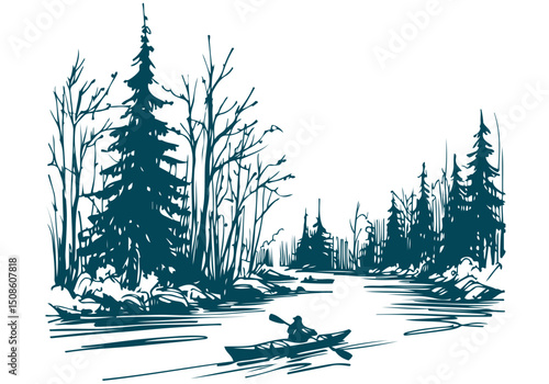 Kayak hand drawn sketch vector illustration