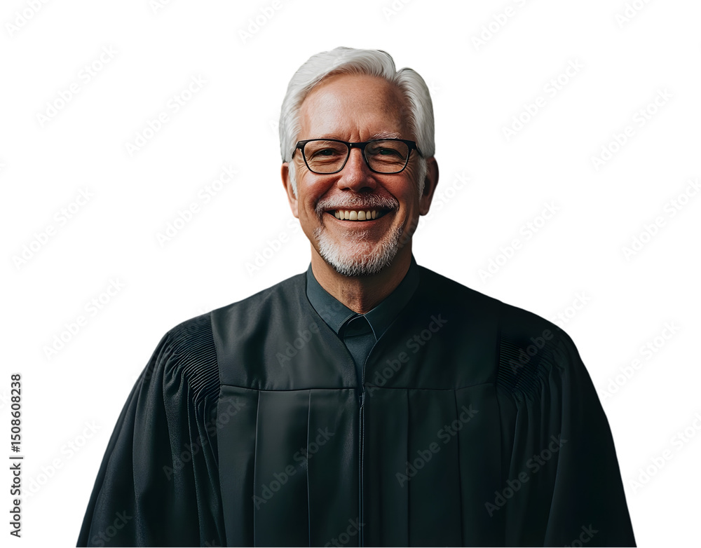 Portrait of a smiling judge in judicial robe isolated on transparent background, exuding authority, experience, and wisdom in the legal profession Portrait of a smiling judge in judicial robe isolated on transparent background, exuding authority, experience, and wisdom in the legal profession