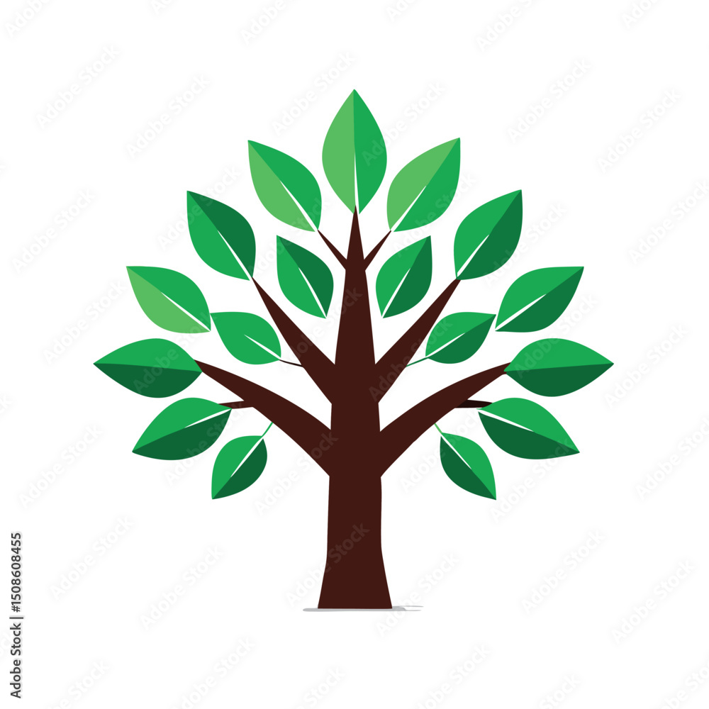 Obraz premium Vibrant Green Leaf Tree Vector Illustration Icon on white background