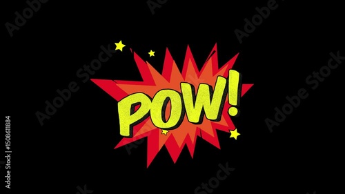Pow! Word Retro Cartoon Comic Bubbles Popup Style Expressions, Comic style text video animation,Pow comic text message animation on black and green screen screen background.4K