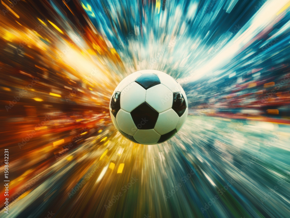 Obraz premium Soccer ball in motion with dynamic background during game play
