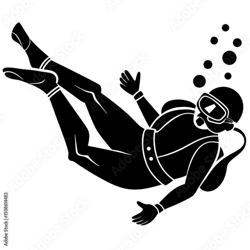 Scuba Diving Silhouette – Diver Underwater with Gear Vector