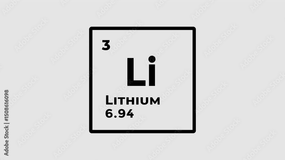 Lithium, chemical element of the periodic table graphic animation. Alpha channel. Transparent background motion design. 4K resolution Lithium, chemical element of the periodic table graphic animation. Alpha channel. Transparent background motion design. 4K resolution