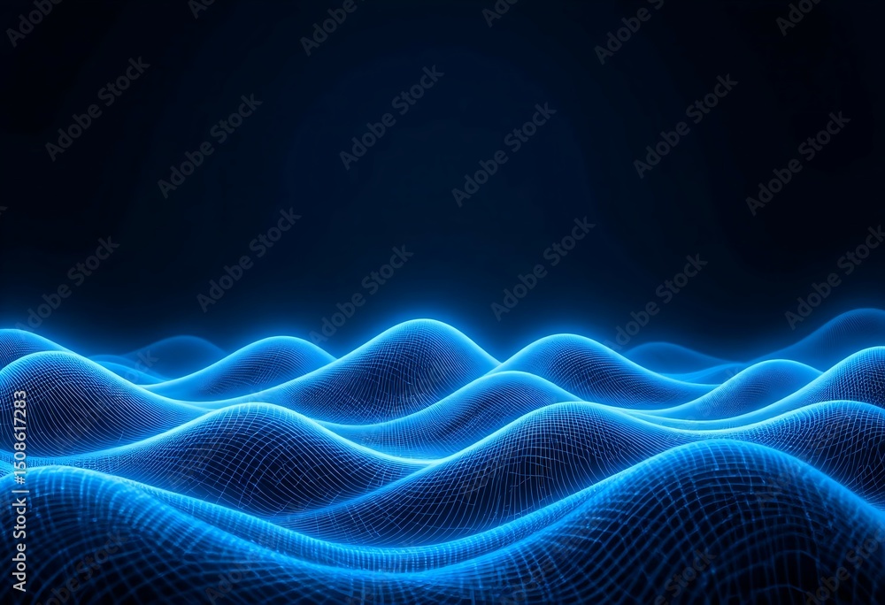 Fototapeta premium Abstract Blue Glowing Waves - Futuristic Technology, Sound Visualization & Data Flow Background