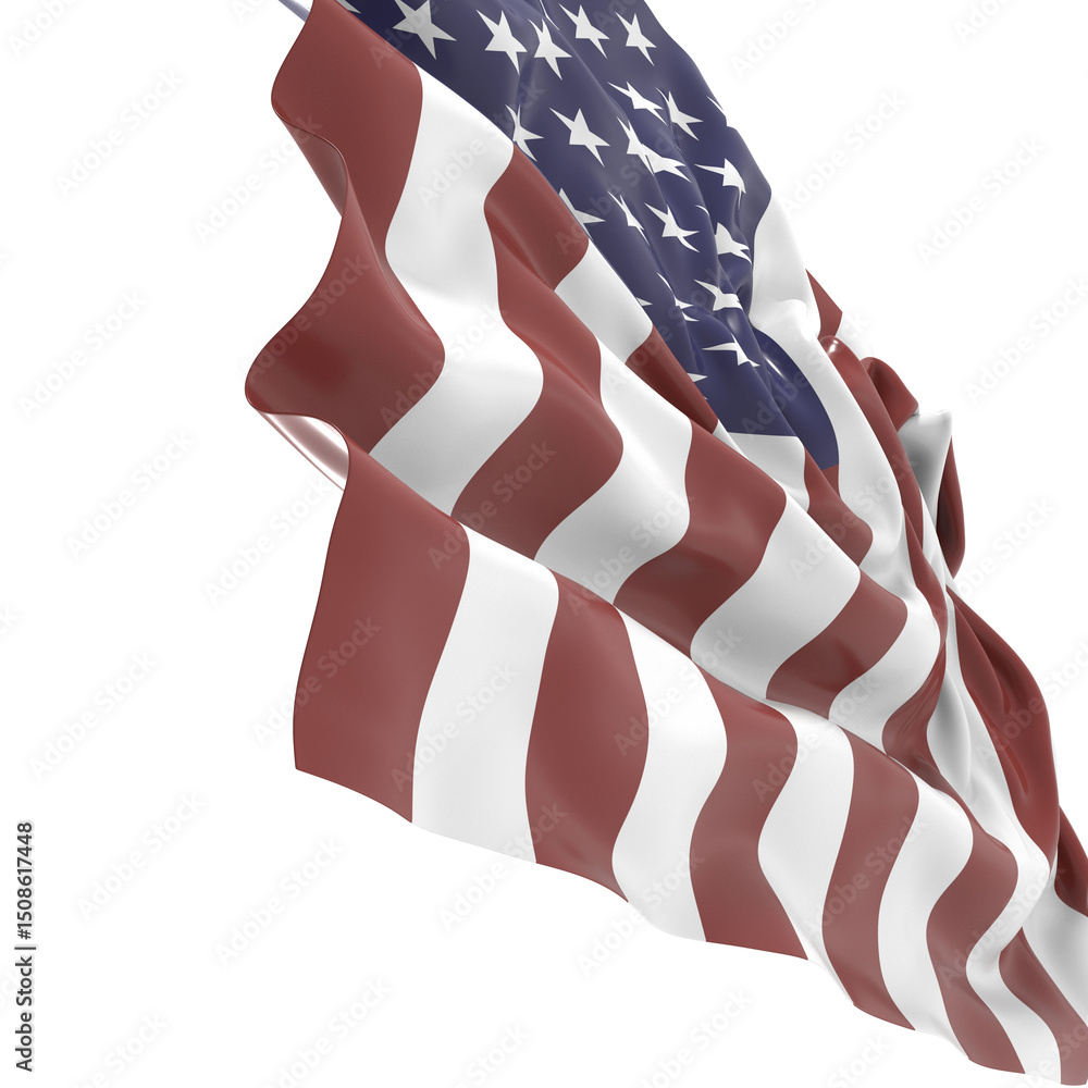 Naklejka premium Waving American Flag on White Background
