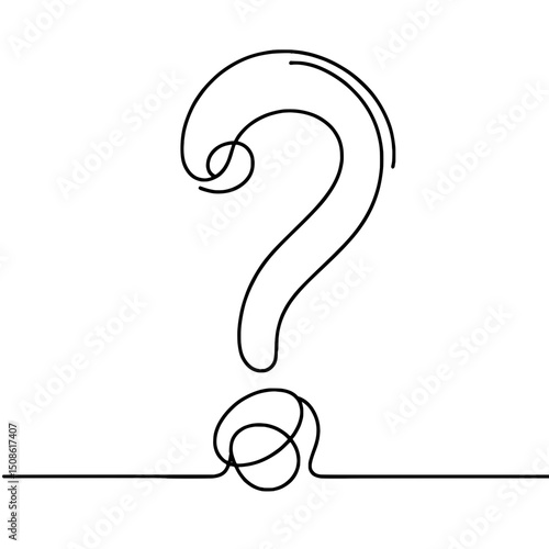 One line outline vector of question mark symbol isolated on white background, rough sketch