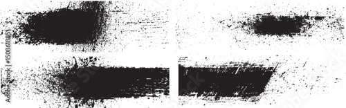 Grunge Vector Brushes on White Background, Set of Four