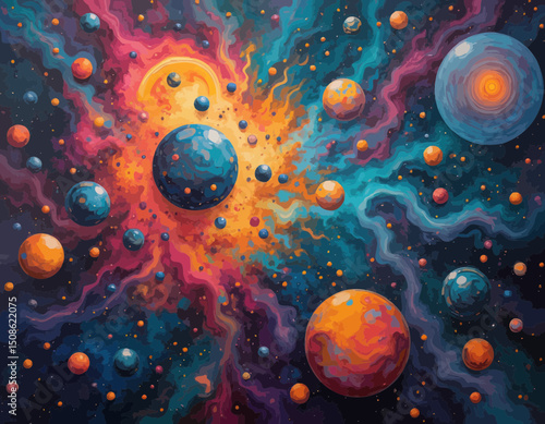 Vibrant Cosmic Nebula with Planets and Stars