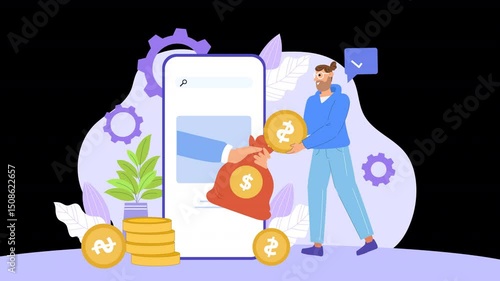 Online Money Transfer Flat Character Animation Scene