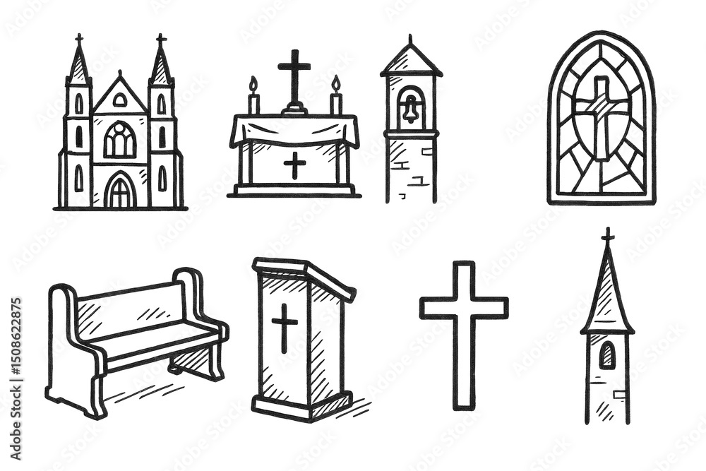 Fototapeta premium Church Icon Sketches