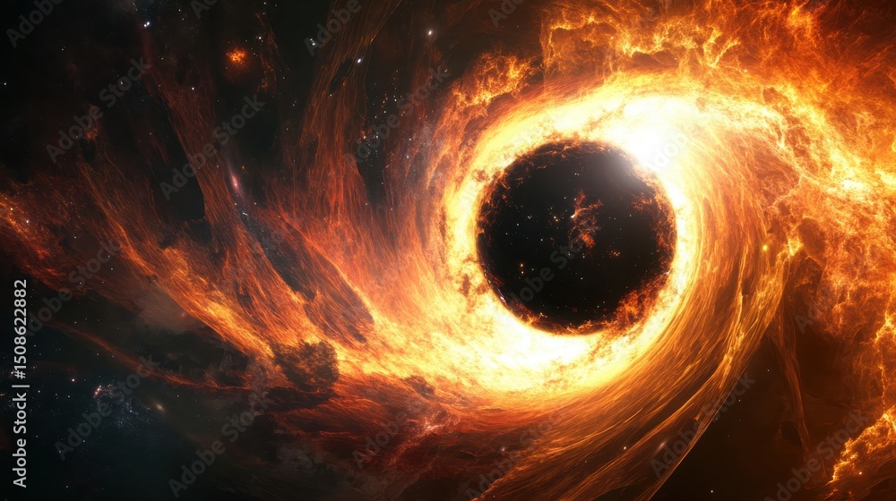 Fiery Black Hole in Deep Space with Swirling Plasma and Distant Stars Fiery Black Hole in Deep Space with Swirling Plasma and Distant Stars