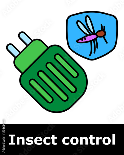 Insect control icon. Electric repellent plug with mosquito badge showing indoor pest protection, electronic defense, anti-bug device.