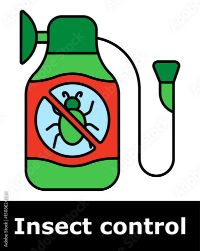 Insect control icon. Spray bottle with bug symbol and nozzle representing pesticide use, garden treatment, chemical repellent, bug control.