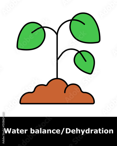 Water balance icon. Plant with green leaves in soil, symbolizing need for moisture, hydration, growth, and environmental care.