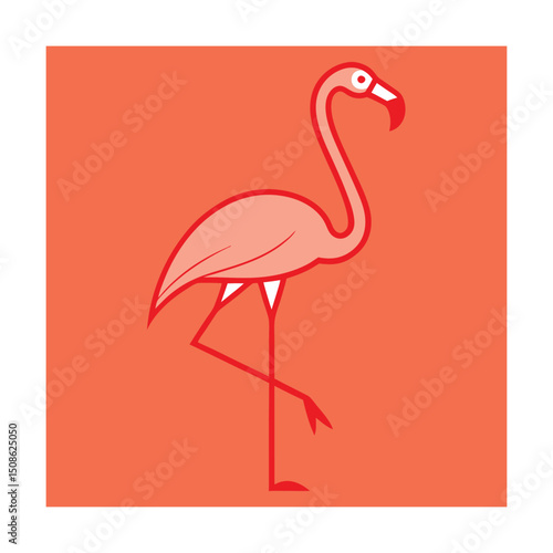 Minimalist illustration of a flamingo in a coral red color palette for creative designs