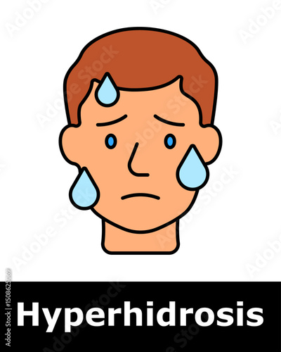 Hyperhidrosis icon. Face with large sweat drops, indicating facial sweating, stress, and excessive fluid loss.