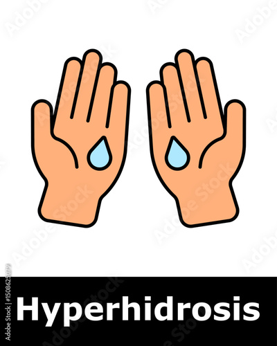 Hyperhidrosis icon. Sweaty palms, showing hand sweating issue and moisture imbalance.