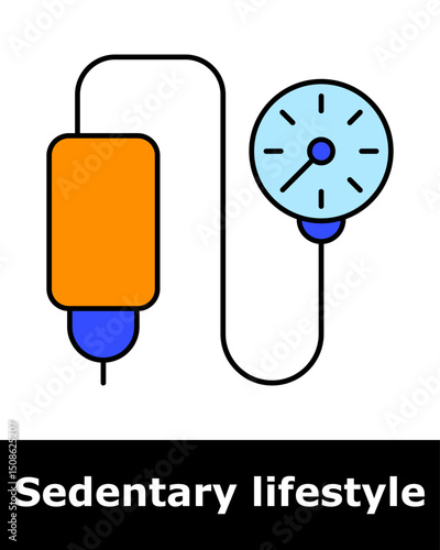 Sedentary icon. Blood pressure monitor symbolizing cardiovascular risks due to inactivity and low physical effort.