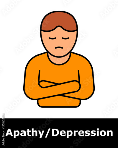 Apathy icon. Person with crossed arms and closed eyes, showing emotional withdrawal and refusal to engage.