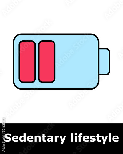 Sedentary icon. Low battery symbolizing energy depletion and lack of physical engagement.