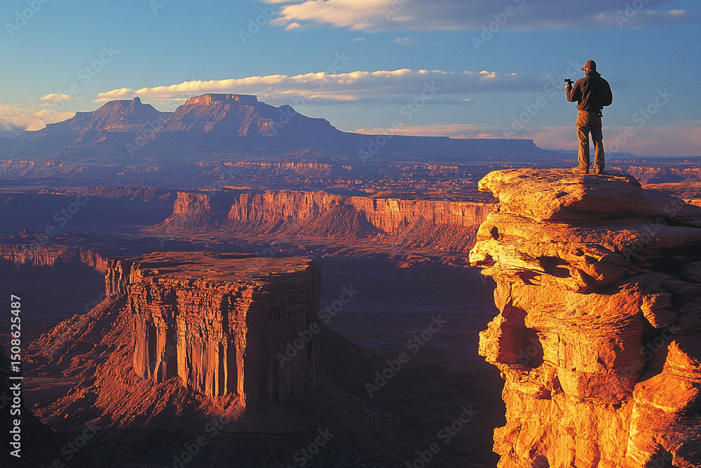 Fototapeta premium Man standing on a rocky outcrop