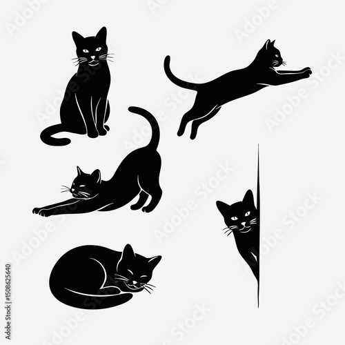 set of cats silhouettes