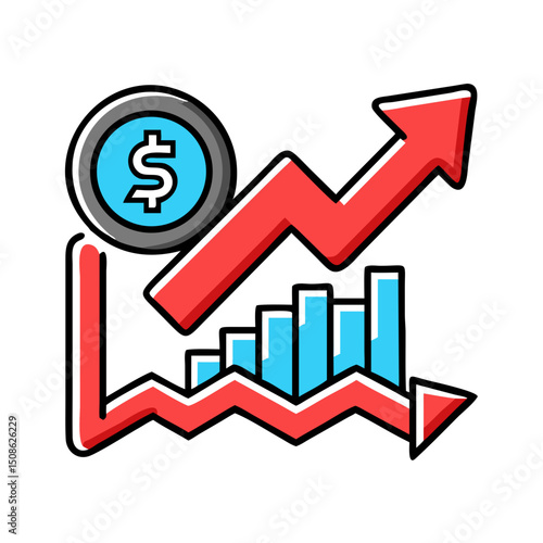 Graph with dollar symbol.