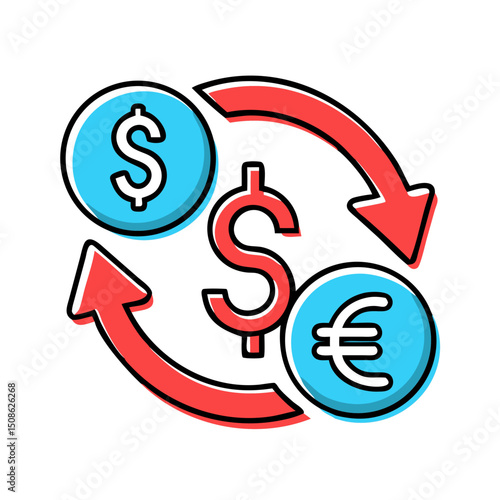 Currency exchange with arrows.
