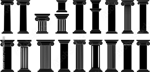 A set of column silhouette vector art illustration
