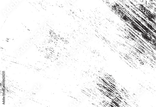 Overlay texture with rough distressed grunge appearance. Black-and-white design with noise particles. Useful for templates and background design.