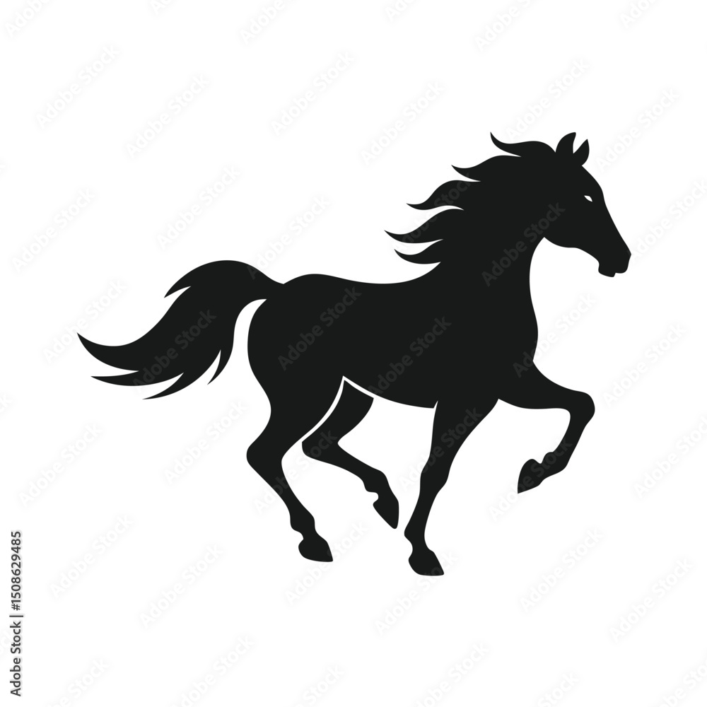 Black horse silhouette in motion illustrating elegance strength and freedom against white background Black horse silhouette in motion illustrating elegance strength and freedom against white background