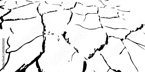 "A high-contrast black and white illustration showing large, cracked segments of dry earth or rock plates, resembling a stylized depiction of tectonic plate boundaries or a parched desert floor."