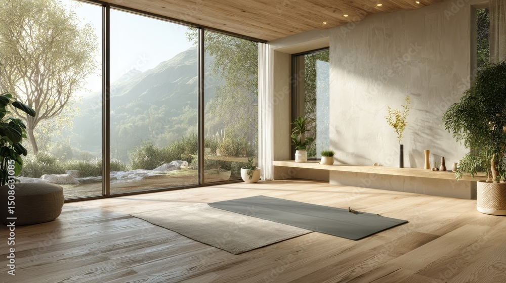 Obraz premium Peaceful yoga with panoramic mountain views.