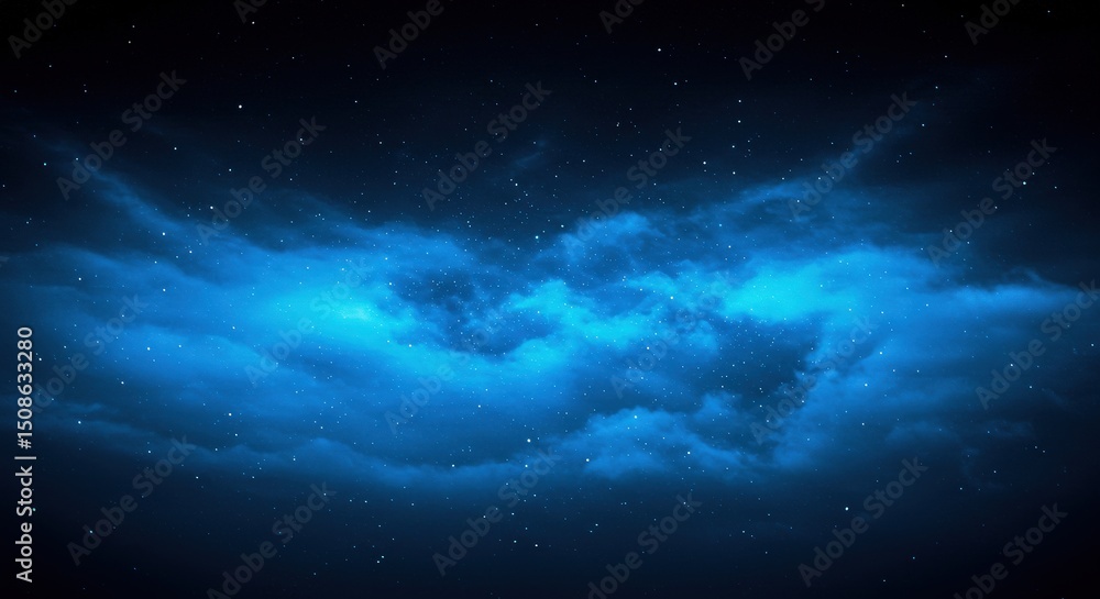 Vibrant blue nebula and starfield in deep space, a cosmic scene of interstellar clouds and celestial bodies glowing in the dark night sky Vibrant blue nebula and starfield in deep space, a cosmic scene of interstellar clouds and celestial bodies glowing in the dark night sky