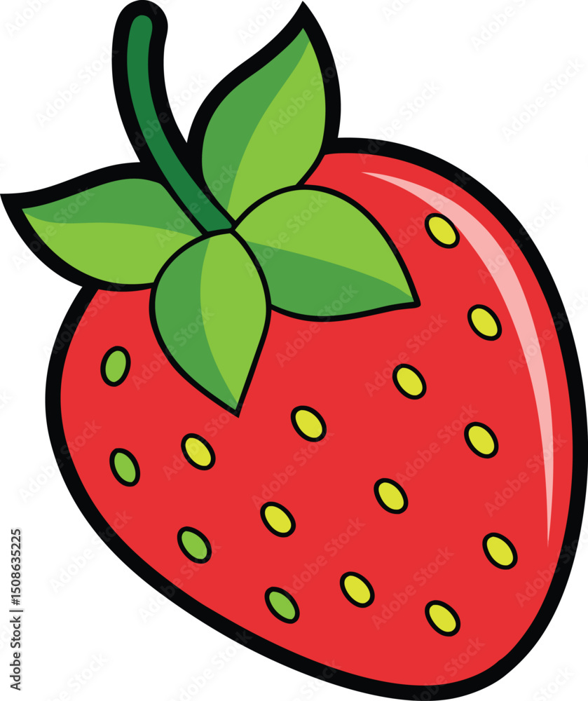 Obraz premium Cute Strawberry Clipart in Cartoon Style for Kids and Design.