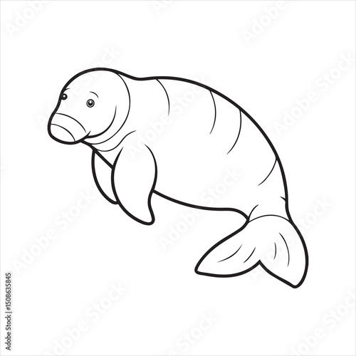Manatee Black and White Silhouette Vector Illustration